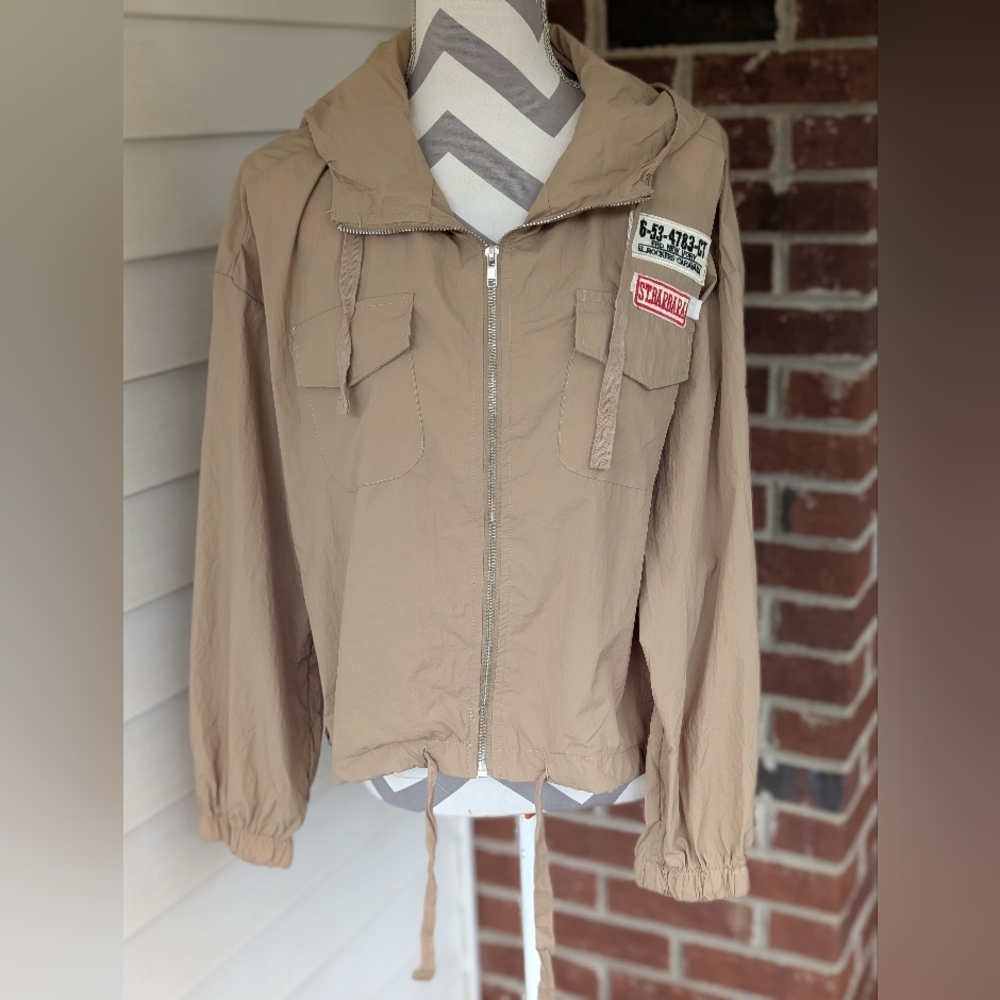 It Girl Tan Hooded Zip-Up Lightweight Bomber Jacket
